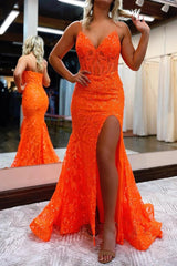 Mermaid Spaghetti Straps Sequined Lace Prom Dress