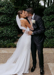 Elegant Mermaid White Halter Satin Wedding Dresses