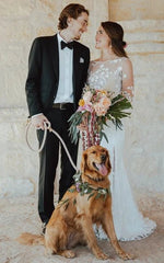 Bohemian Mermaid Bateau Chiffon Wedding Dress with Appliques and Split Front