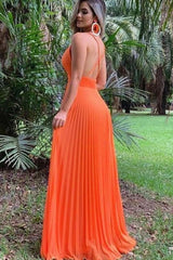 A-line V-Neck Pleated Long Chiffon Prom Dress