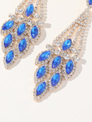 Blue Statement Rhinestones Tassel Long Earrings