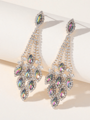 Blue Statement Rhinestones Tassel Long Earrings