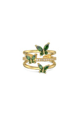 18k Gold Plated Butterfly Adjustable Triple Wrap Open Ring