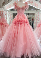 Princess A-Line Off the Shoulder Lace Tulle Prom Dress
