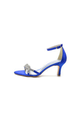 Elegant Blue Satin Pump with Silver Chain and Rhinestone Accents