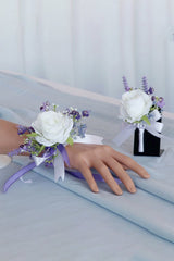 Artificial Silk Lavender Roses Wedding Wrist Corsage