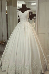 A-Line Off-the-Shoulder Ivory Wedding Gown with Appliques