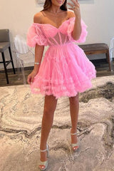 A Line Off the Shoulder Tulle Homecoming Dress