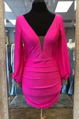 Elegant Long Sleeves Orange Short Homecoming Dress