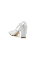 White Mesh Pump with Elegant Bow Detail and Transparent Overlay