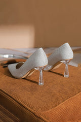 Office Shoes Microfiber Leather Close Toe Stiletto Heel With Sparkling Glitter