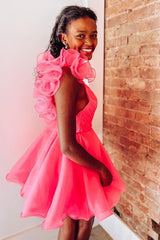 A Line Organza V Neck Homecoming Dress