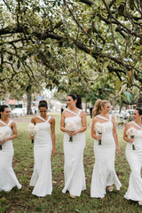 White Bow-Back Mermaid Long Bridesmaid Dress