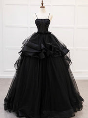 A-Line Tulle Beads Black Quinceanera Dress