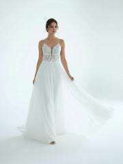 A-Line V Neck Chiffon Boho White Appliques Wedding Dresses