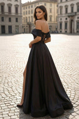 A-Line Prom Dresses Celebrity Style Dress Christmas Sleeveless Off The Shoulder Satin with Slit