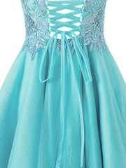 A-line Short Spaghetti Strap Glitter Tulle Homecoming Dress