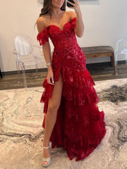 Sheath Off the Shoulder Long Lace Prom Dress (Lace-up Back)