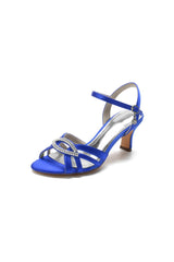 Elegant Royal Blue Satin Pump with Silver Buckle and Crystal Accent