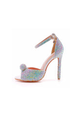 Rhinestone Embellished Open Toe Ankle Strap Stiletto Heels