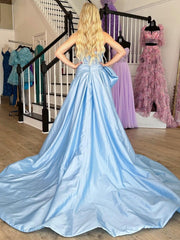 A-line Strapless Taffeta Long Prom Dress With Slit