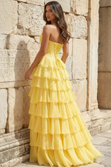 Strapless A-Line Ruffle Long Prom Dress With Split