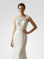 Bateau Neck Cap Sleeve Fit and Flare Lace Wedding Dress