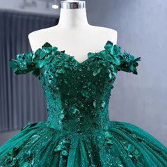 Appliques Dark Green Sweetheart Sleeveless Ball Gown Quinceanera Dress