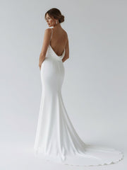Elegant Mermaid V-Neck Elastic Satin Long Wedding Dresses