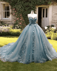 Dusty Blue Sweetheart Ball Gown Quinceanera Dress With 3D Flowers