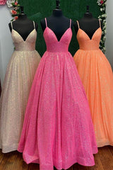A-line V Neck Sequins Long Prom Dress