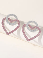 Pink Rhinestones Heart Hoop Earrings