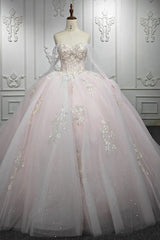 Blush Ball Gown Tulle Strapless Sleeveless Quinceanera Dresses