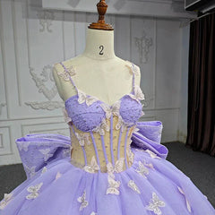 Spaghetti Straps Quinceanera Dresses Ball Gown with Butterfly Appliques and Bowknot