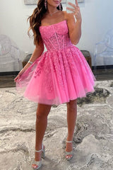 A-Line Tulle Lace Homecoming Dress with Appliques