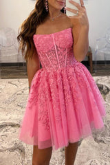 A-Line Tulle Lace Homecoming Dress with Appliques