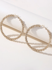 Golden Rhinestones Simple Hoop Earrings