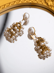 Golden Vintage Dangle Tassel Pearl Earrings