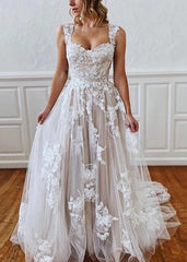 A-Line Straps Sweetheart Wedding Dress with Lace Appliques