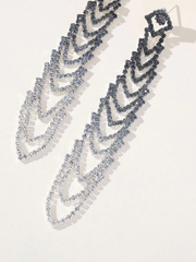 Gray Gradient Rhinestones Tassel Long Chain Earrings