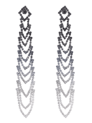 Gray Gradient Rhinestones Tassel Long Chain Earrings