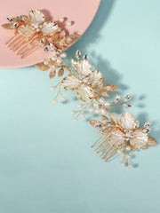 Vintage Alloy Flower Leaf Bridal Hair Comb