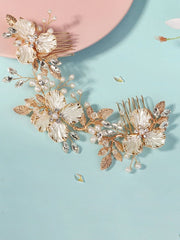 Vintage Alloy Flower Leaf Bridal Hair Comb