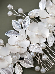Silver Leaf Flower Bridal Hair Accessories Comb