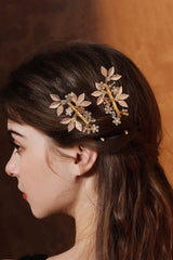 Alloy Diamond-Inlaid Golden Leaf Hair Clip