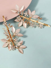 Alloy Diamond-Inlaid Golden Leaf Hair Clip