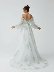 A-Line Floral Appliqued Majesty Bridal Wedding Dress with Ruffles