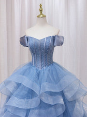 A-Line Blue Tulle Long Sweet Quinceanera Dress
