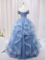 A-Line Blue Tulle Long Sweet Quinceanera Dress