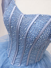A-Line Blue Tulle Long Sweet Quinceanera Dress
